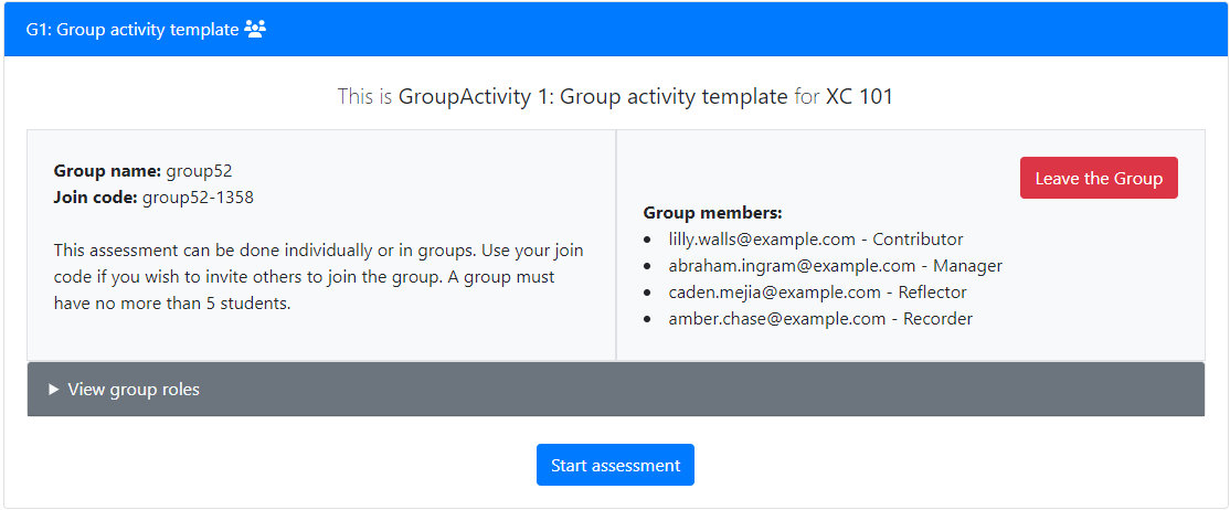 Joining a group assessment with custom group roles